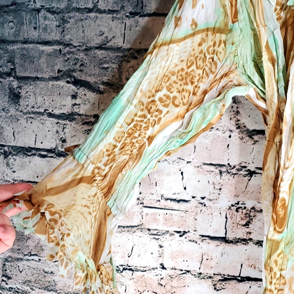 Violin | Gypsy Boho Prairiecore Abstract Print Crinkle Texture Faux Wrap Top - Picture 6 of 10